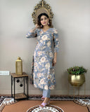 Gosriki Women'S Cotton Blend Straight Printed Kurta With Pant (Dhun Grey-Gs_Xl_Grey_X-Large),Grey,,B0D9YK5GBP