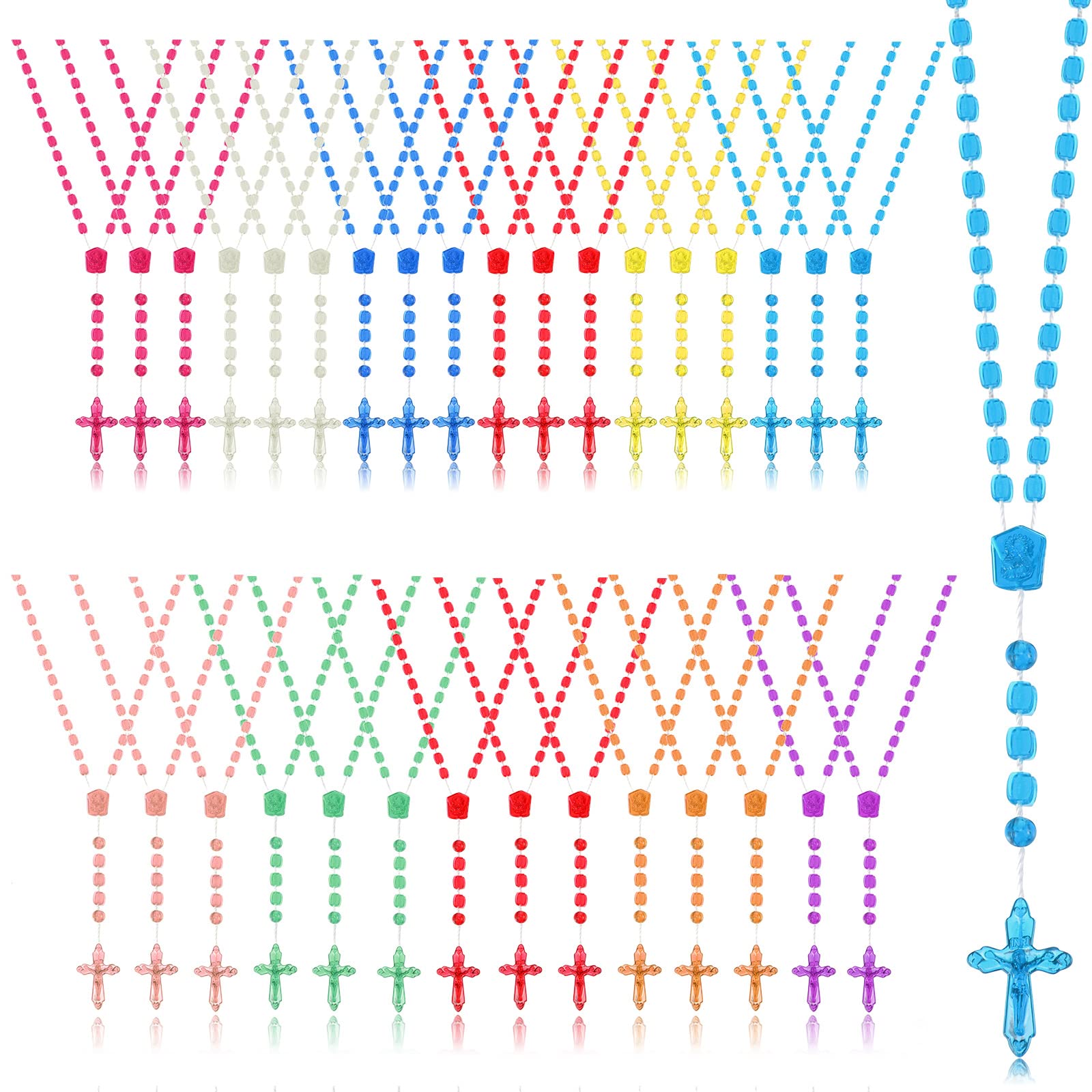 Sureio 36 Pcs Rosary Necklace Bulk Plastic Cross Rosary Necklace for Boys Girls Church Welcome Gifts Multicolor Bulk Rosaries Be