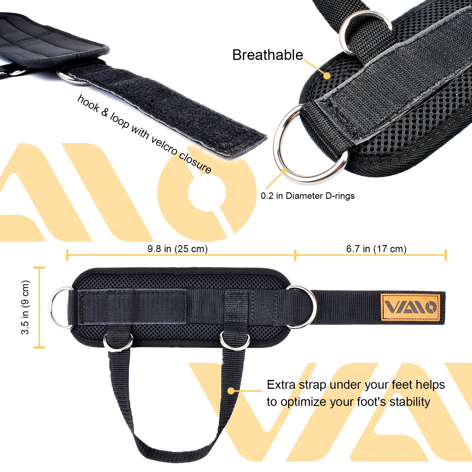 VAIIO Ankle Straps for Cable Machines,Adjustable Comfort fit Neoprene, Reinforce Double D-Ring - Premium Ankle Cuffs to Improve