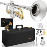 AKLOT Hand-Hammered Bell Bb Trumpet: Smooth Valve Action, Clear-Lacquered Brass Body, Standard Trumpet Beginner Set with Leather