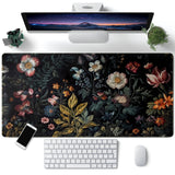 Floral Desk Mat Dark Vintage Aesthetic Desk Pad Flower Plant Black Extended Mouse Pad Large Gaming Mousepad XXL Laptop Computer 