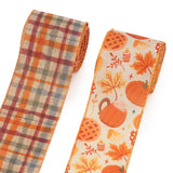 2 Rolls Fall Pumpkins Ribbons for Bows, Thanksgiving Wired Edge Ribbon Autumn Maple Leaf Burlap Ribbons for Gift Wrapping Fall T