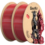 Gratkit Silk Dual Color PLA Filament, Coextrusion PLA Filament 1.75mm, +/-0.03mm, 2 * 1KG/Roll, Silk PLA Black & Red 2KG