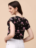 Wedani Women'S Casual Short Sleeves Round Neck Foral Top (Small Black),Black,S,Polyester,Western,