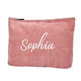 Flycalf Personalized Cosmetic Bag Small Travel Bag Makeup Corduroy Gifts for Women Girls Embroidery Purse Name Travel Pouch Stor