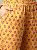Anni Designer Women'S Cotton Blend Printed Straight Kurta With Pant (Sarva-Grey & Yellow_S_Dark Blue_Small),Grey & Yellow,S,Cotton Blend,Regular,kurta