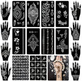 Koogel 18 Sheets Henna Tattoo Stencils, Temporary Flower Patterns Glitter Airbrush Tattoo Kits Arabian Stickers for Women and Gi