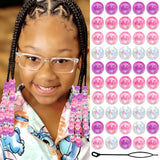 VENOFEN 60PCS Pink Purple Hair Beads Clear AB Color Round Beads Acrylic Pony Bead Accessories Kids Girls Loc Dreadlock Jewelry B
