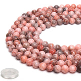 70PCS Natural 8MM Healing Gemstone, Pink Zebra Jasper Energy Stone Round Loose Beads, Semi-Precious Crystal Beads with Free Elas