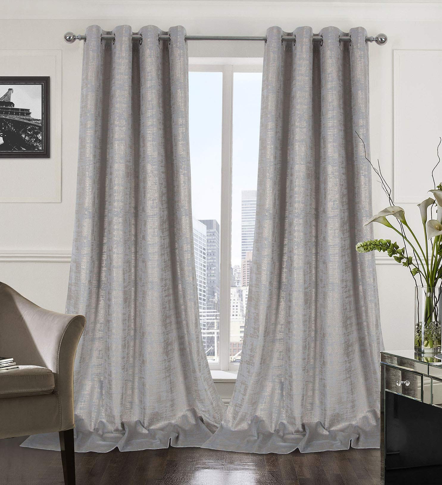 Always4U Soft Velvet Curtains 108 Inch Length Long Luxury Bedroom Curtains Gold Foil Print Window Curtains For Living Room Set O
