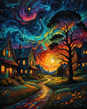 Starry Paint By Numbers Kit For Adults, Country Night Paint By Number Kits For Beginner Moon Acrylic On Canvas Diy Oil Painting 