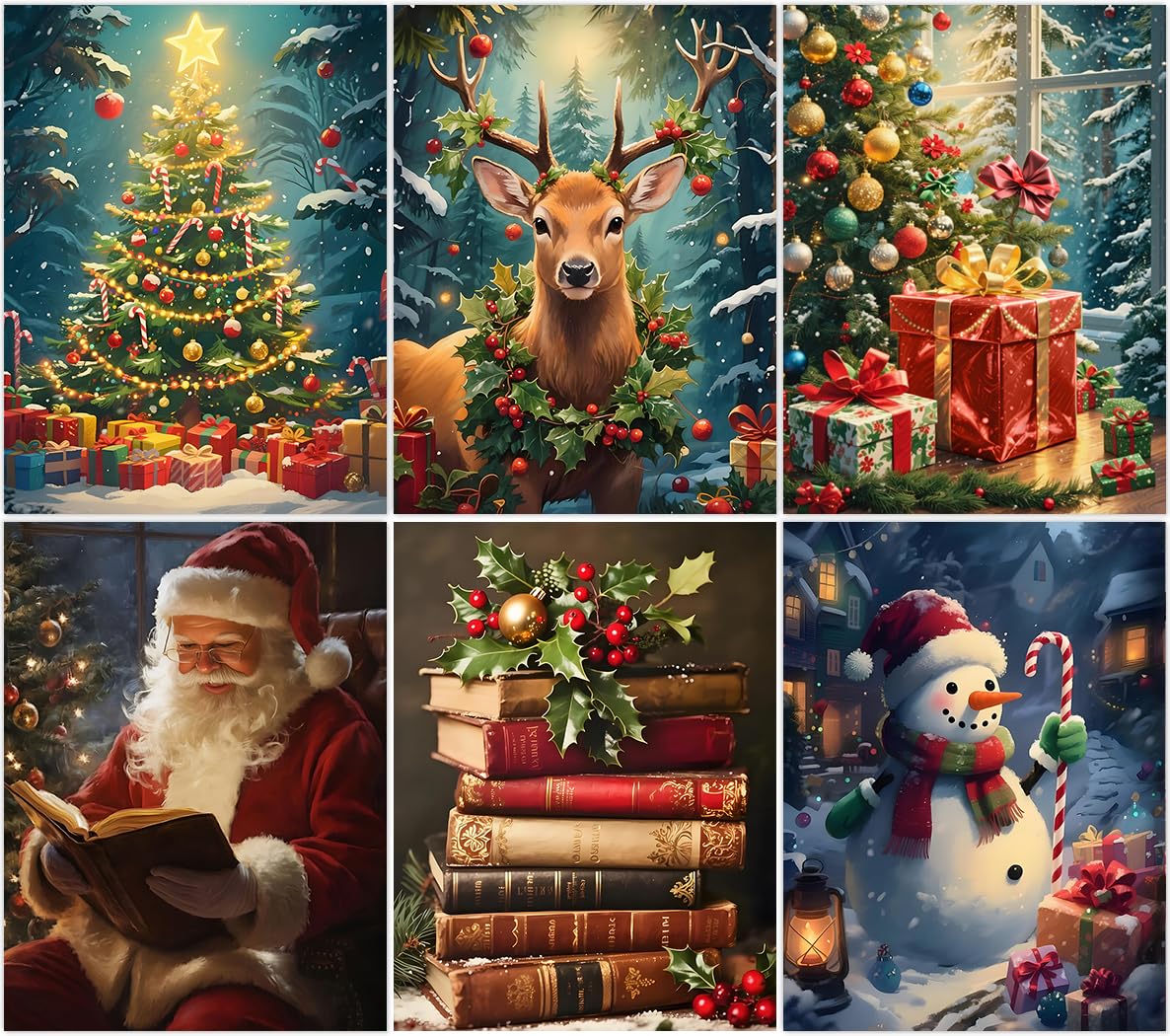 MBNTJHT 6 Pack Christmas Diamond Painting Kits for Adults,DIY Full Round Drill Winter Scene Diamond Art Kits for Beginners,5D Ge