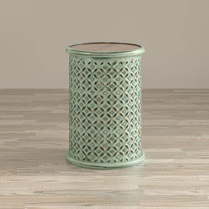 Jofran Inc. Decker Distressed Hardwood Global Drum End Table, Antique White, Large 23