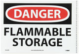 NMC D534PB OSHA Sign, Legend DANGER FLAMMABLE STORAGE, 14 Length x 10 Height, Pressure Sensitive Vinyl, Black/Red on White