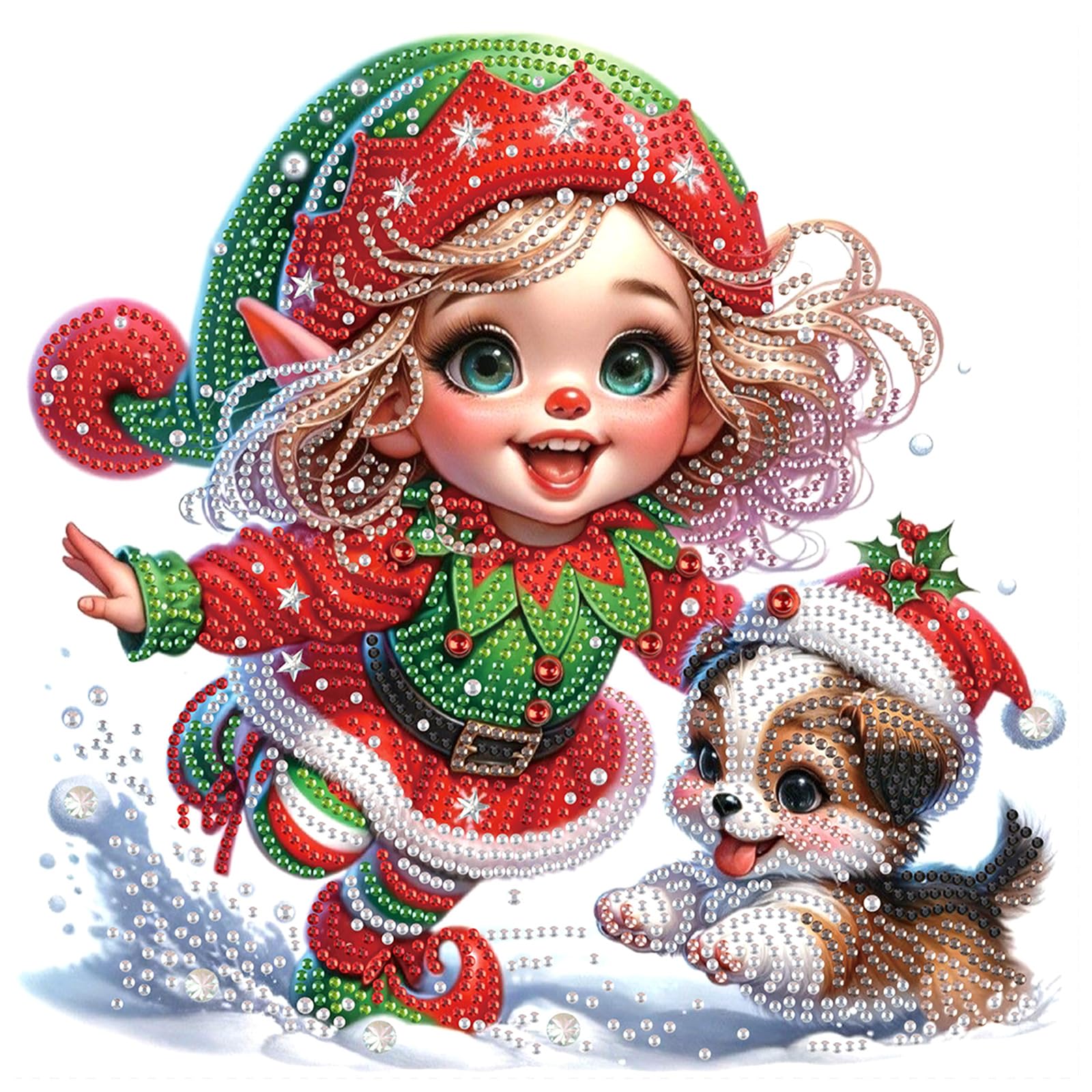Christmas Diamond Art Painting Kit, 5D DIY Cute puppy, Special Shape Crystal Diamond Partial Diamond Art Painting Mosaic Handicr