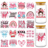 Rngmsi Mama UVDTF Cup Wrap - 20 Sheets Mom UV DTF Cup Wraps for 16 oz, Pink Bow Aesthetic Uvdtf Stickers for Glass Water Botters