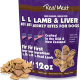 Real Meat Dog Treats - Three 12oz Bag of Bite-Sized Air-Dried Lamb & Liver Jerky for Dogs - Grain-Free Jerky Treats Made up of 9