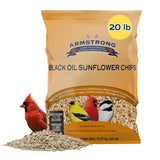 Armstrong Wild Bird Food Black Oil Sunflower Chips, 20 Pounds - for Northern Cardinals, American Goldfinches and Black-Capped Ch