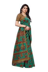Gosriki Women'S Art Silk Printed Saree With Blouse Piece (Gorakh-Pink_Go),Green,,B08MK3XD9Z