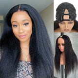 DSEKCAIN Yaki Straight V Part Wig Human Hair Glueless Clip In 100% Real Human Hair Kinky Straight V-part Wigs No Glue No Sew In 