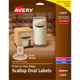 Avery Scallop Oval Labels for Laser & Inkjet Printers, 21/4 x 11/8, 525 Kraft Brown Labels (22855)