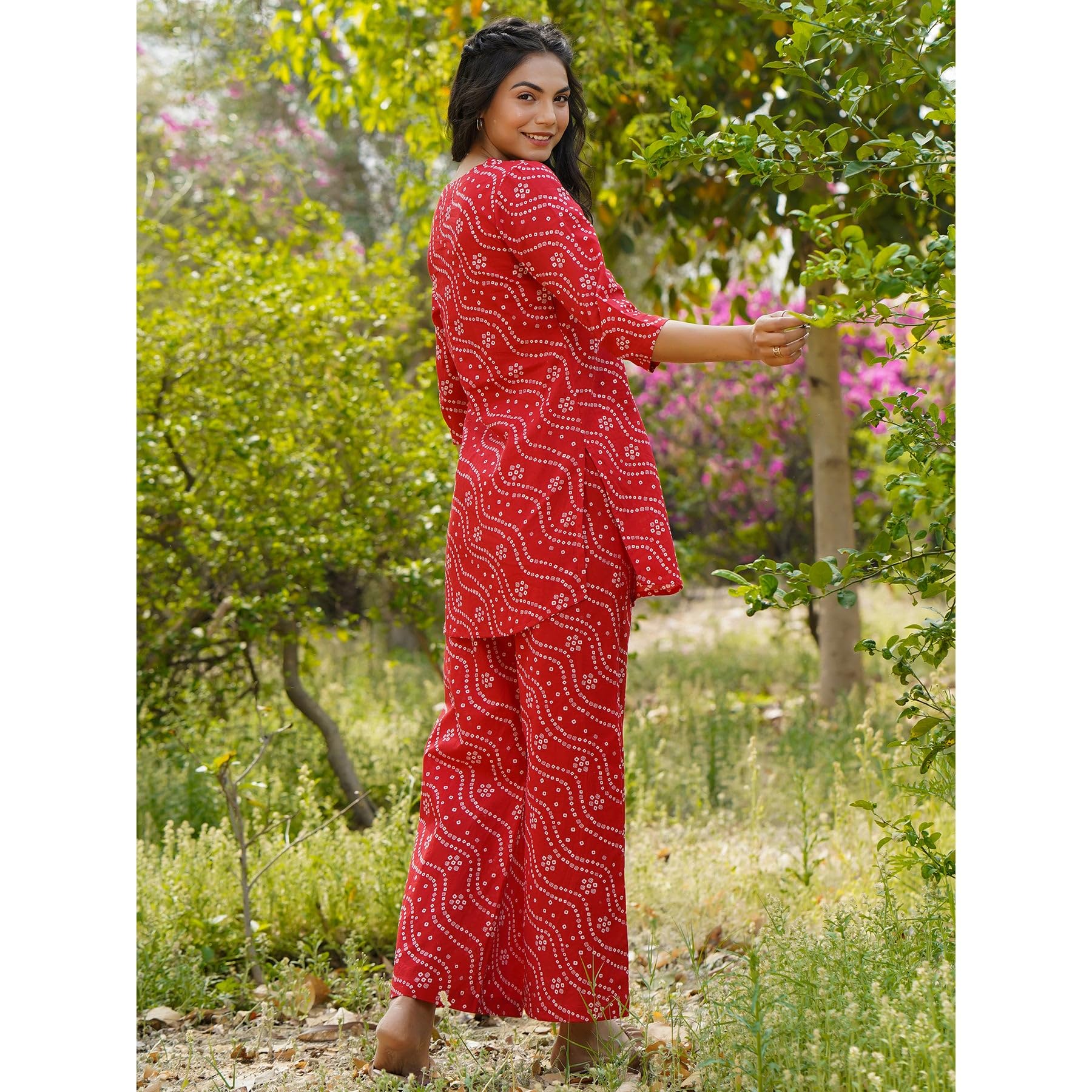 Gosriki Women'S Rayon Blend Straight Bandhej Printed Kurta With Pant (Nesta Red-Gs_Xl_Red_X-Large),Red,,B0CX1CYKLZ