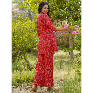 Gosriki Women'S Rayon Blend Straight Bandhej Printed Kurta With Pant (Nesta Red-Gs_Xl_Red_X-Large),Red,,B0CX1CYKLZ