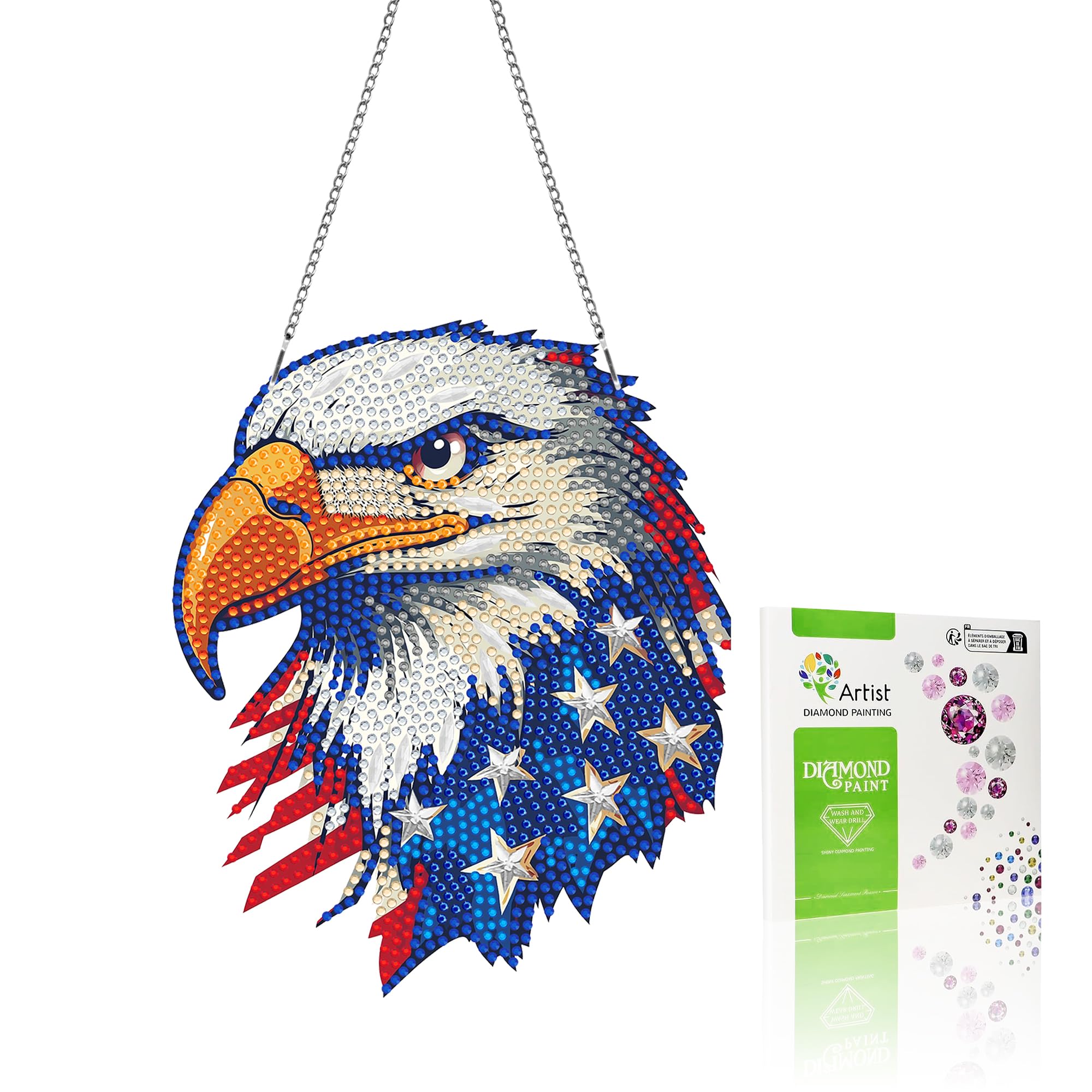 VAIIEYO Eagle Diamond Painting Hanging,Diamond Painting Suncatchers Double Side Window Hanging Kit with Chain, 7.5x7.5 inch Crys