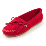 Minnetonka Women's Kilty Suede Hardsole Moccasin, Red, 7.5 M US