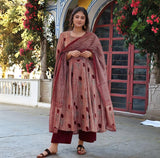 Anni Designer Women'S Rayon Viscose Printed Anarkali Kurta With Pant & Dupatta (Prisha Wine-Vks01_Xxl_Wine_Xx-Large),Wine,2XL,,,