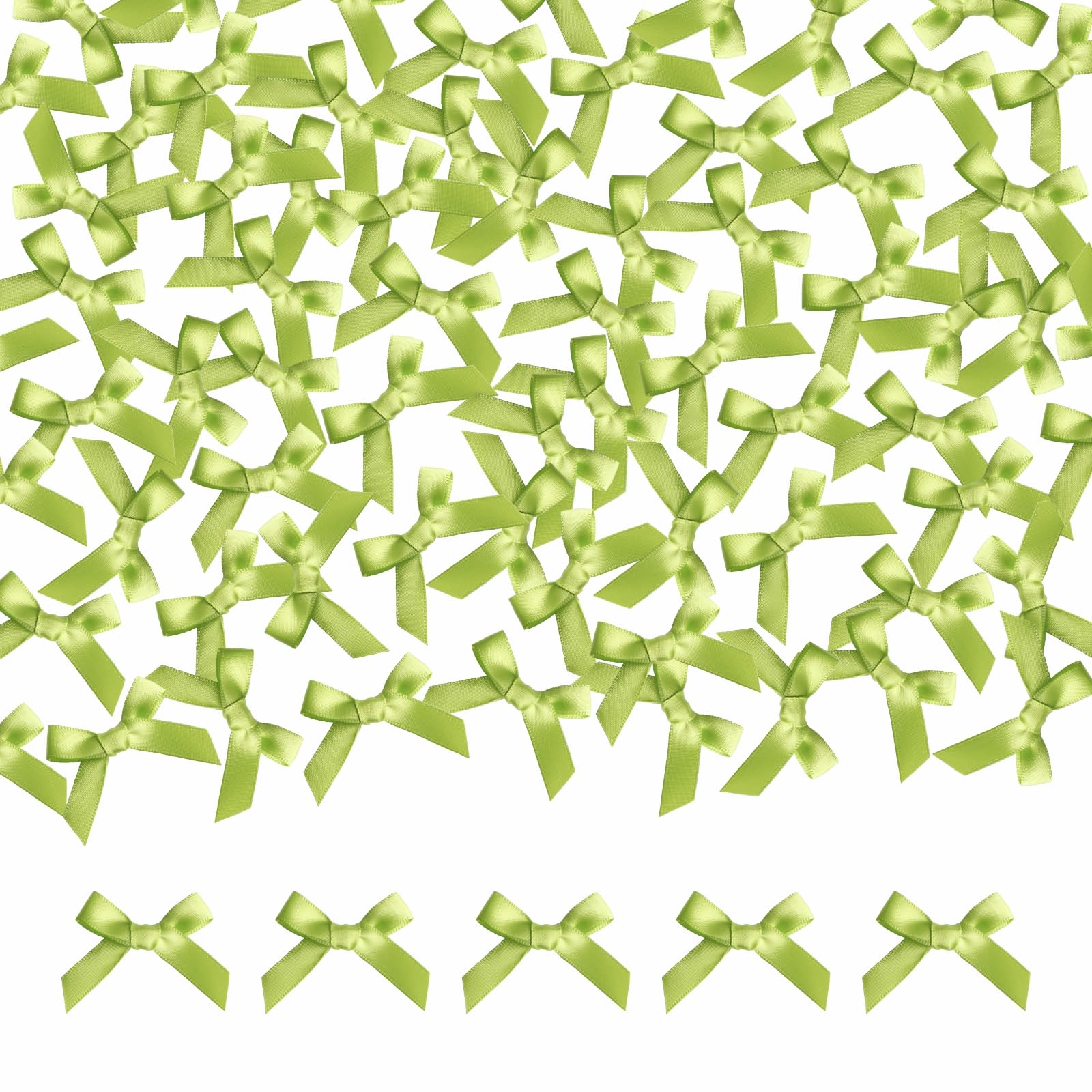 Meseey 100 Pcs Mini Apple Green Satin Ribbon Bows with Tape 1.5 Inch Self Adhesive Craft Bows Flowers Appliques DIY Craft for Se