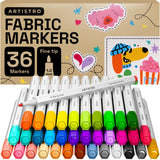 ARTISTRO 36 Fabric Markers - Fine Tip Fabric Markers Permanent for Clothes - No Bleed Pens for T-Shirts, Bags, Textile, Canvas, 