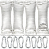 Wellmax Diamond Braided Polypropylene Rope with UV Treatment and Weather Resistant, 4 Pack 3/16 inch x 50ft White and 8 Bonus Sp