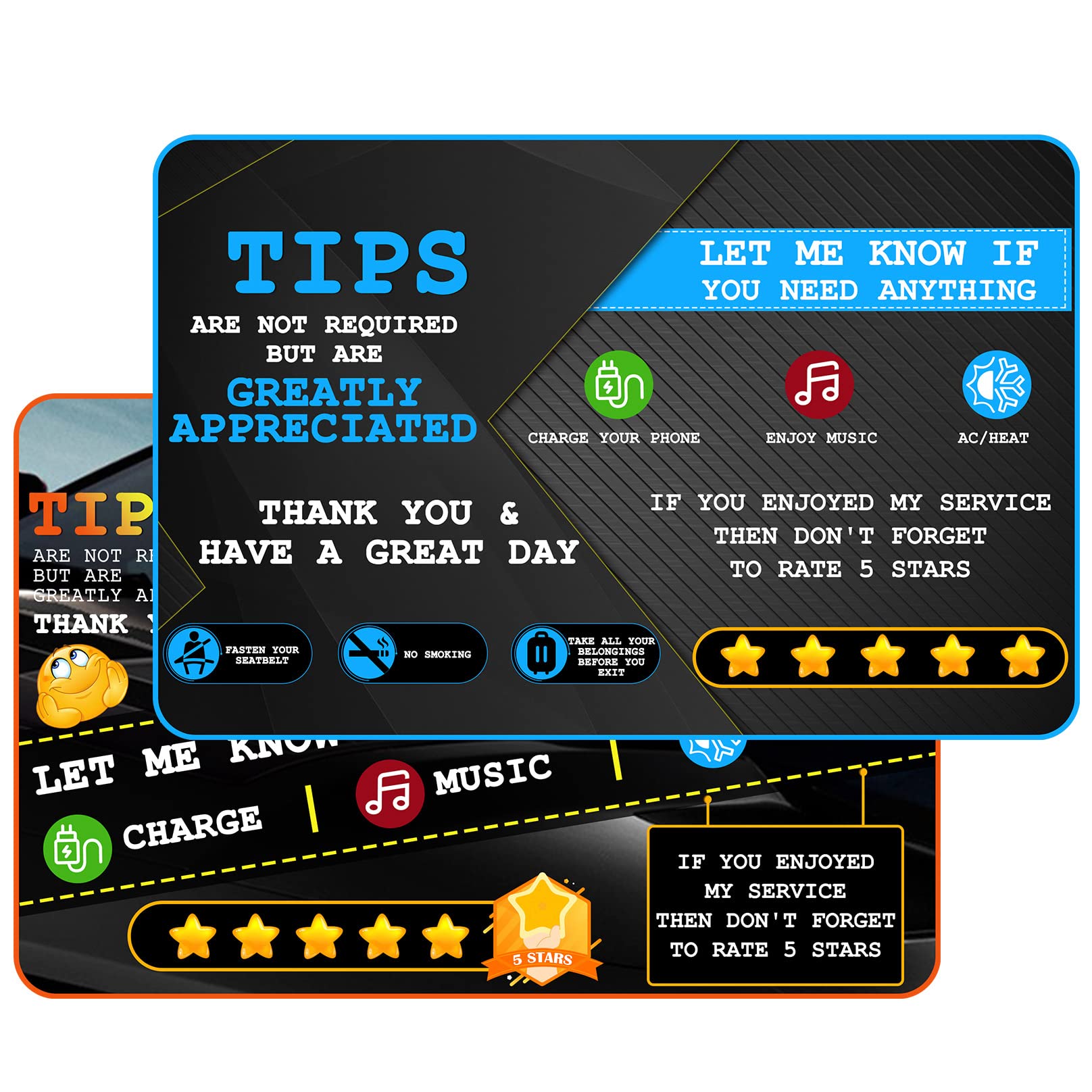 Aolamegs Rideshare Accessories Rating 5 StarsTippingTips Sign Perfect Accessory for Taxi Rating Appreciation Signs 9 * 6'' (2 Pa