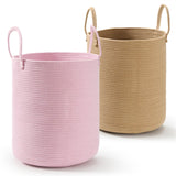 2-Pack Large Cotton Rope Laundry Baskets - 15x18 Extra Tall Baby Nursery Hampers for Dirty Clothes, Blankets, Toys & Storage - P