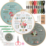 3 Sets Starter Embroiedry Kit For Beginners,Embroidery Stitches Practice Kit,Needlepoint Kits For Adults,Includes Stamped Flower