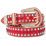 Rhinestone Belt For Women Suosdey Western Cowgirl Bling Studded Leather Belt For Jeans Pants,Red,M