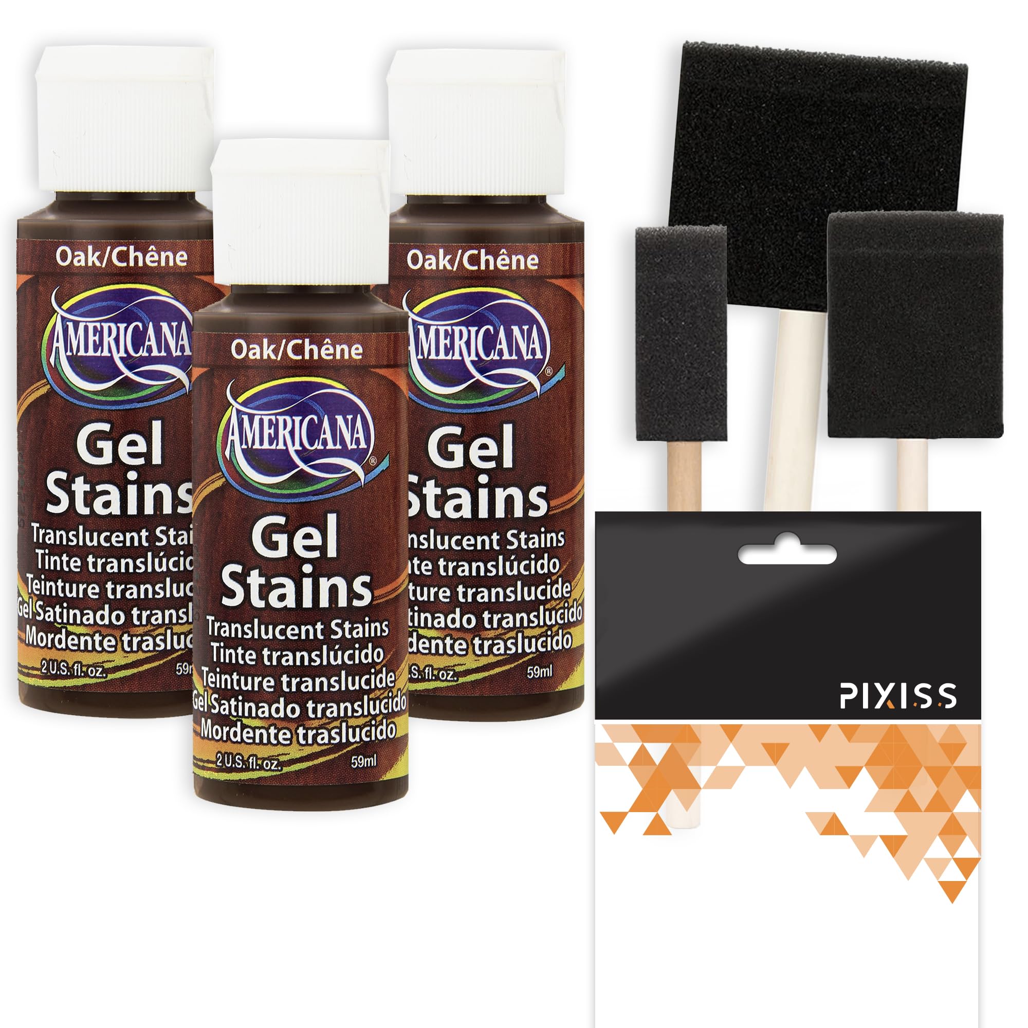 Americana Gel Stain Wood Stain Paint 3-Pack - Oak, 2-Ounce Bottles with Foam Brushes for Easy Gel Stain Application on Wood Surf