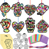 Eersida 32 Pcs Mothers Day Suncatchers Paper Craft Set DIY Flower Shaped Stained Glass Tissue Paper Kits Bulk for Activities Win