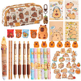 LJJINGXS Cute Capybara Pencil Case Gift Set, Includes Pencil Case,Capybara Ball-Point Pen,Color pen,Eraser,Bookmark,Mini noteboo