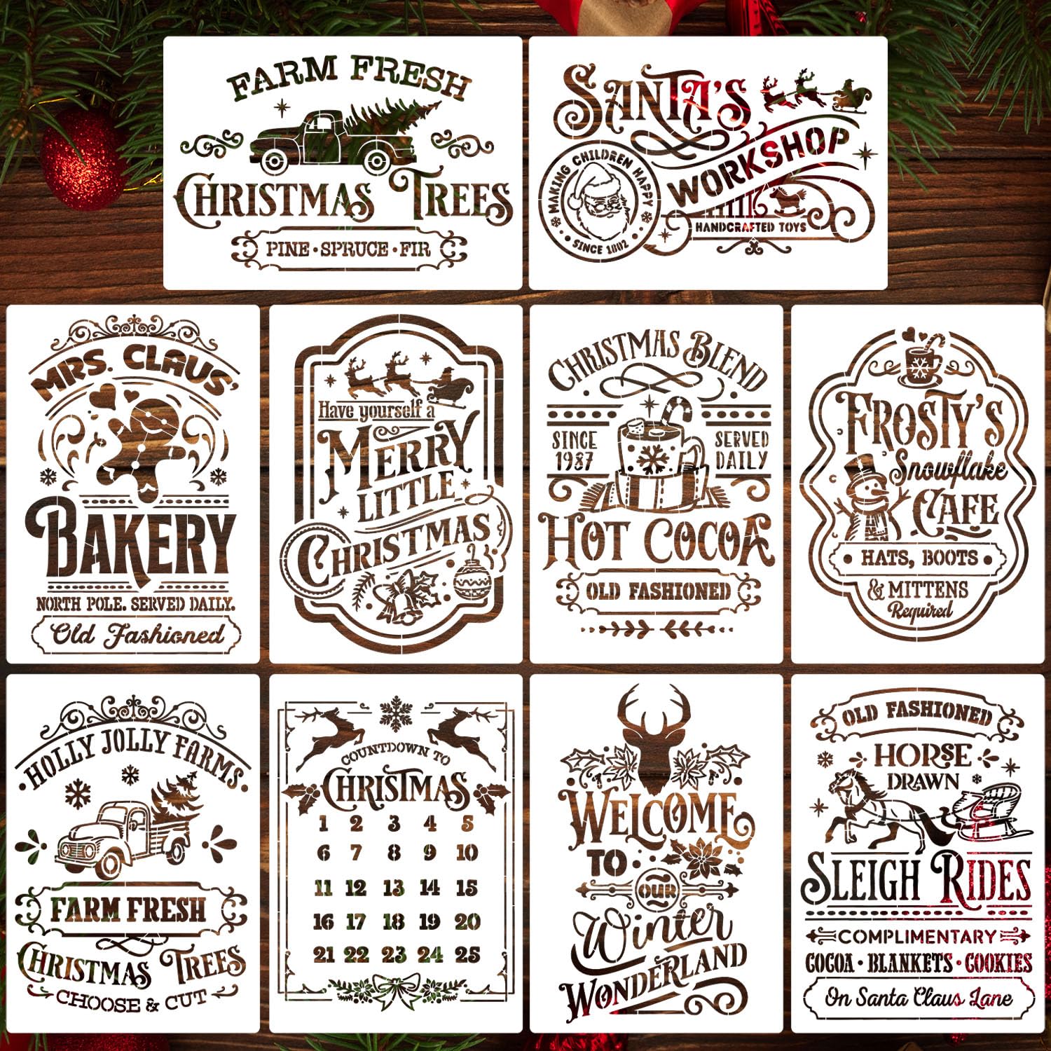 Christmas Stencils for Crafts Reusable A4 Christmas Stencil Holiday Stencils for Painting on Wood Fabrics Porch Hanger Decor