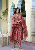 Gosriki Women'S Cotton Blend Straight Printed Kurta With Pant & Dupatta (Kinara Peach-Gs_Xxl_Peach_Xx-Large),Peach,2,B0CTHX5SN6