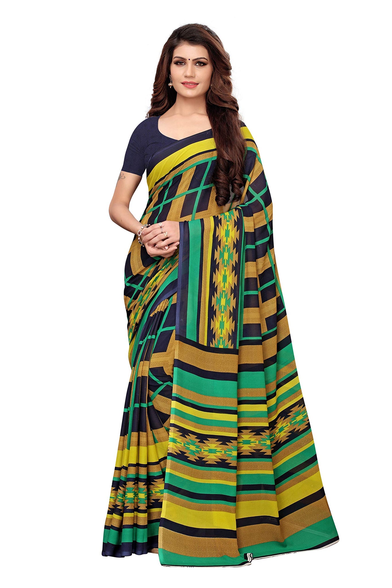Anni Designer Women'S Blue Color Semi Georgette Printed Saree With Blouse Piece(Aakruti-310_Free Size),Blue,Free Size
