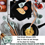 Alitade 12PCS Kitchen Utensil Set Silicone Cooking Utensils Kit Spatula Heat Resistant Wooden Spoons Gadgets Tool for Non-Stick
