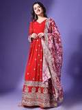 Wedani Georgette Embroidered Anarkali Dress For Women,Red,L,,,