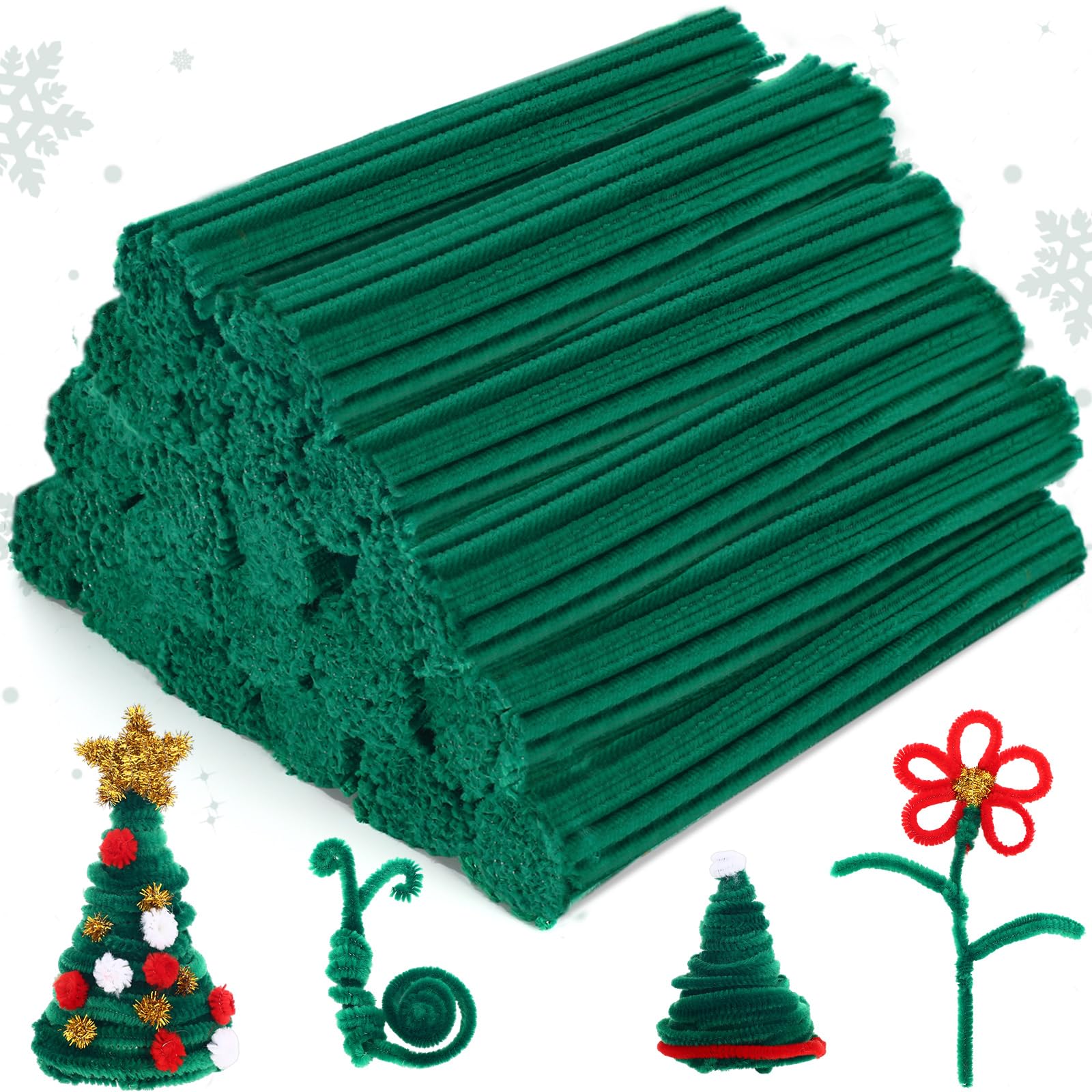Yunsailing 3000 Pcs Green Pipe Cleaners Bulk Craft Supplies, 6 mm x 12 Inch Christmas Chenille Stems for DIY Arts Holiday Orname