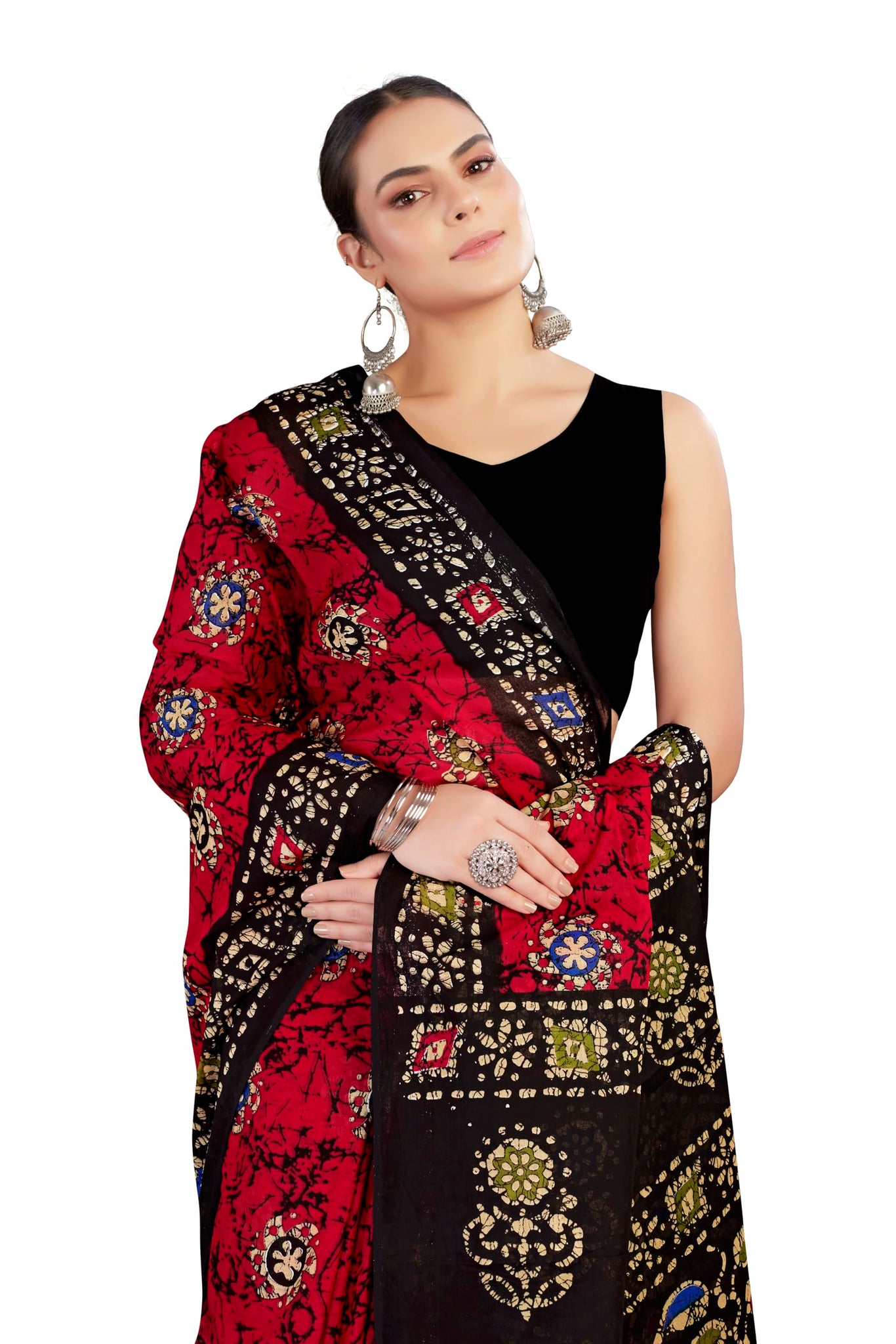 Tamaira Fashion Women's Plain Cotton Saree (AB47_Red
