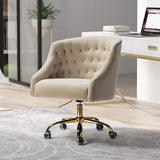 Velvet Home Office Chair with Gold Base, Comfortable Modern Cute Desk Chair, Adjustable Swivel Task Chair for Living Room Bedroo
