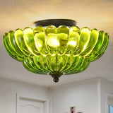 Modern Black Ceiling Light Fixture, 12 Green Glass Flush Mount Chandeliers, Semi Flush Mount Ceiling Light Fixture Suitable for 