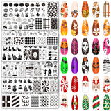 Whaline 6Pcs Fall Halloween Christmas Nail Plates Stamping Set Pumpkin Ghost Snowman Stamp Templates Nail Art Plates for DIY Pri